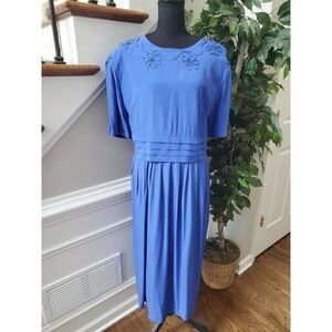 Halmode Plus Women's Blue Vintage Midi Dress 2X